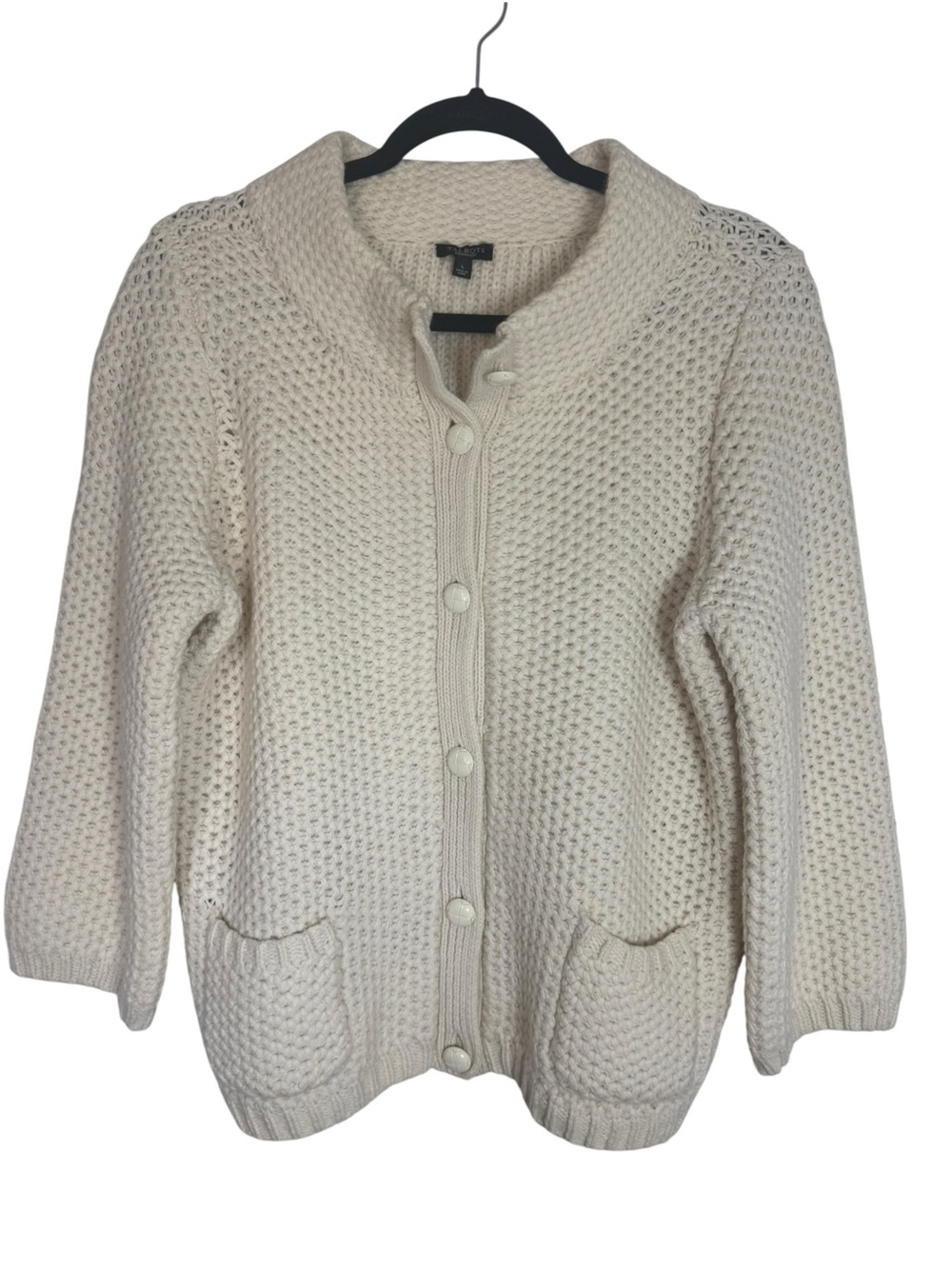 Talbots Cream Chunky Knit Button-Front Knit Medium Cardigan